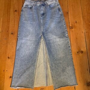 100% Cotton Denim Midi Skirt With Slit